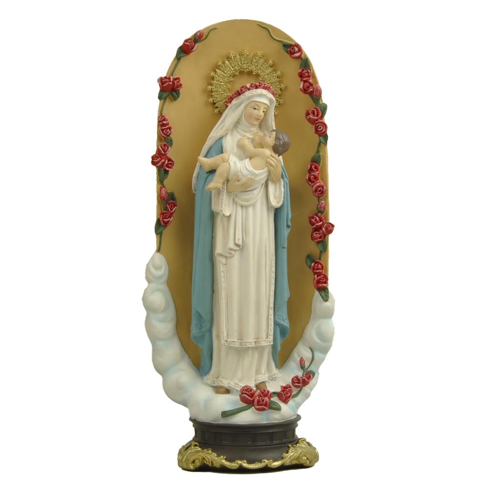 Our Lady of the Roses Virgin Mary with Baby Jesus Statue Catholic Figurine Religious Home Decor for Altar Prayer Room & Gift