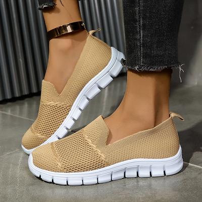 Fashion Lightweight Knitting Casual Sneakers Women Plus Size 36-43 Breathable Mesh Flats Woman Slip On Soft Sole Walking Shoes Ladies