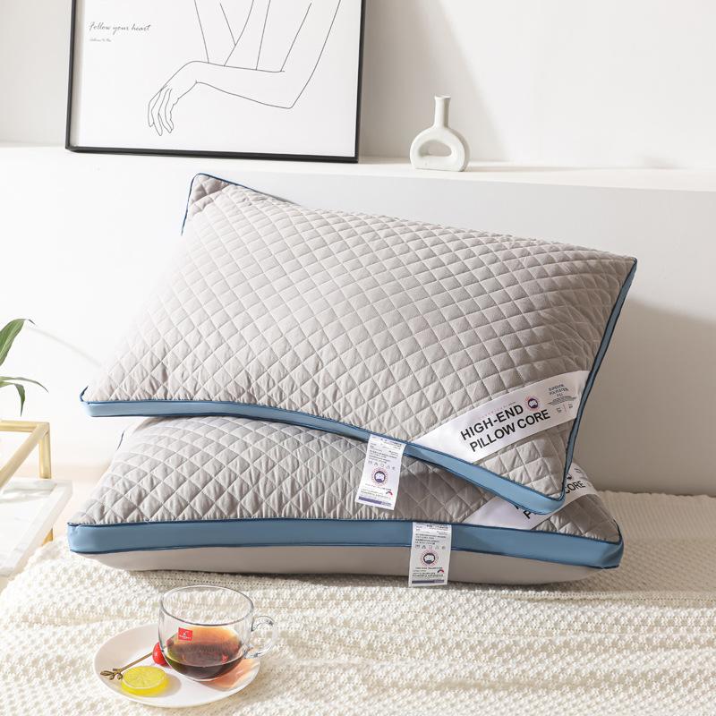 100% Cotton Star Hotel Pillow Core for Sleeping Household Bedding Machine Washable Plaid Cold Gray Wide-sided Pillow