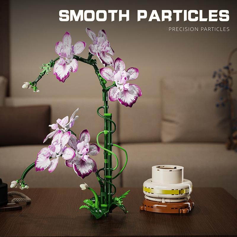 Creative Oncidium Potted Plant Eternal Flower Building Blocks Home Decoration Cymbidium Orchid DIY Bricks Toys For Birthday Gift