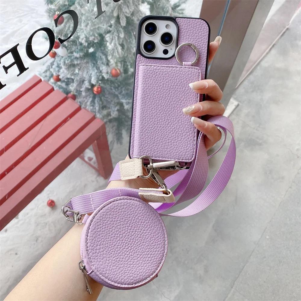 Crossbody Wallet Coin Purse Phone Case for IPhone 16 15 14 13 12 11 Pro Max 7 8 Plus Card Pocket Holder Lanyard Leather Cover