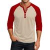 Men's Button-Down Contrast Raglan 3/4 Sleeve Top