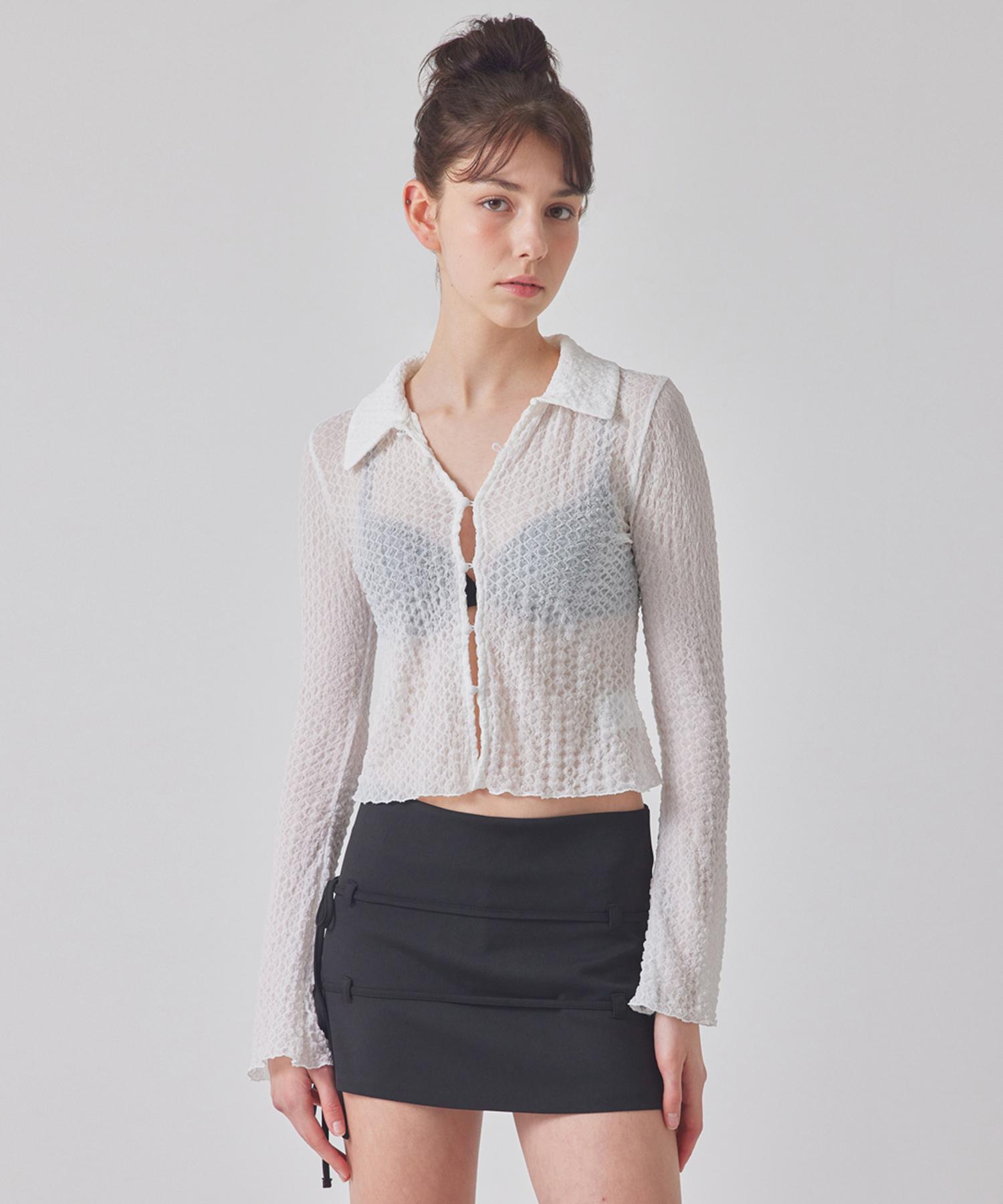Женская фактурная блузка на пуговицах_T416Tp107 White/Xs-S