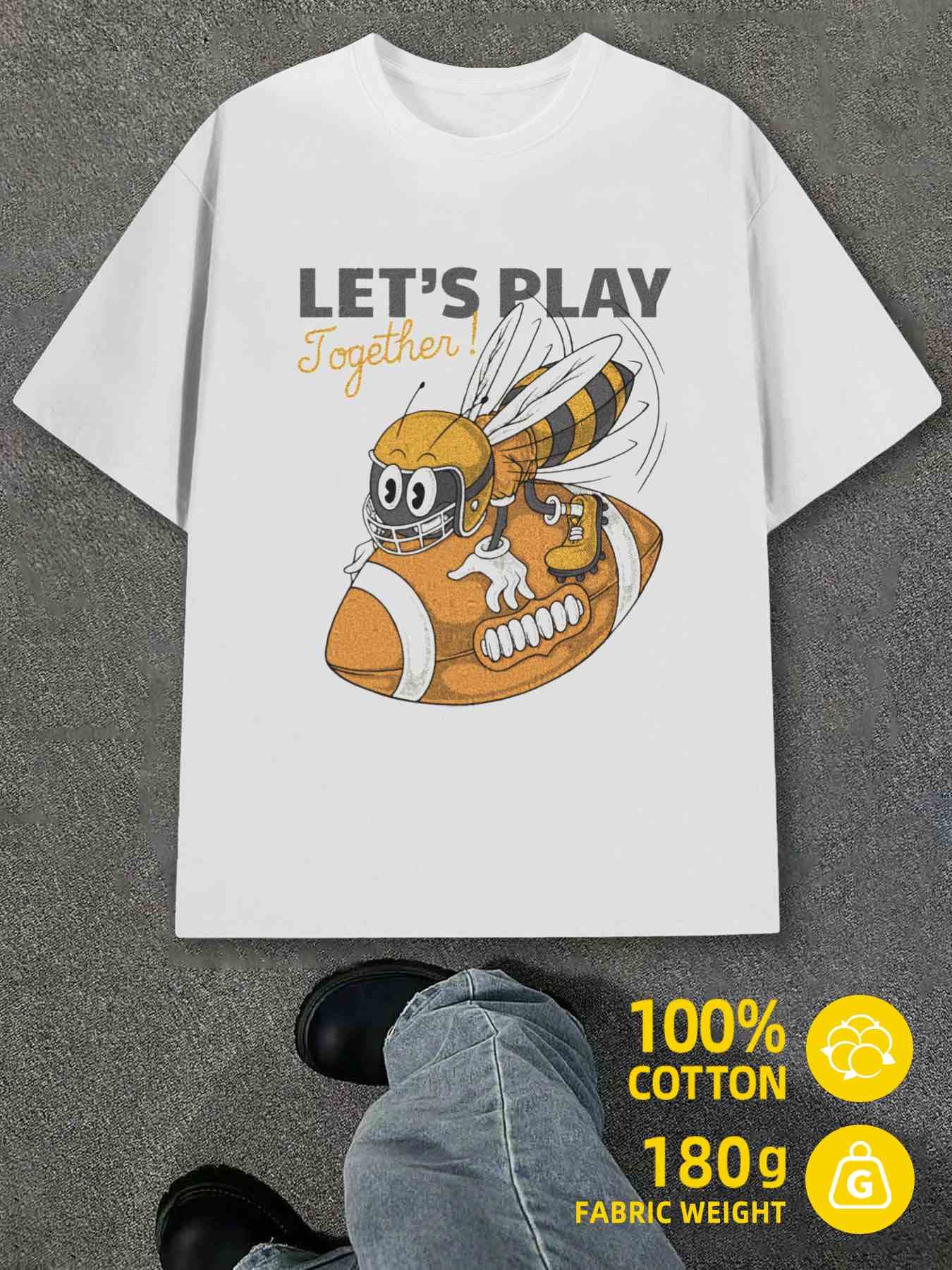 Men s T-Shirt Y2K Football Bee Cotton Tshirts White L