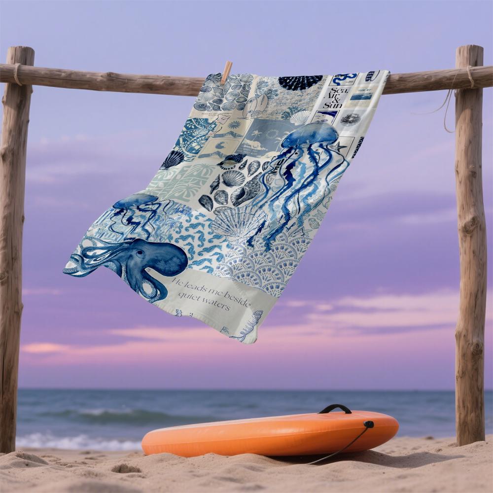 Oceanic Collage Oversized Microfiber Beach Towel Sand Proof Quick Dry, Absorbent for Swimming Pool Travel Camping