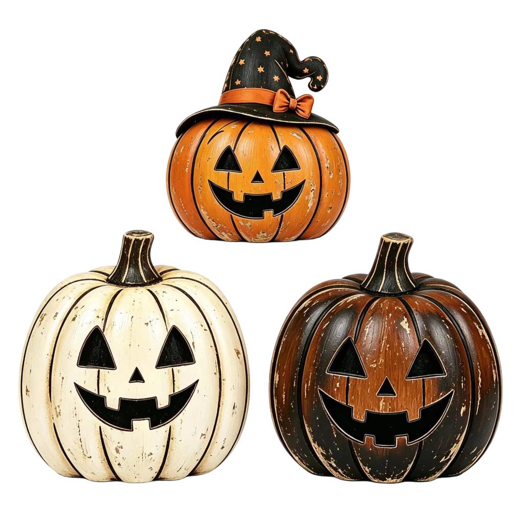 2D Vintage Distressed Wooden Pumpkin Halloween Tabletop Decoration