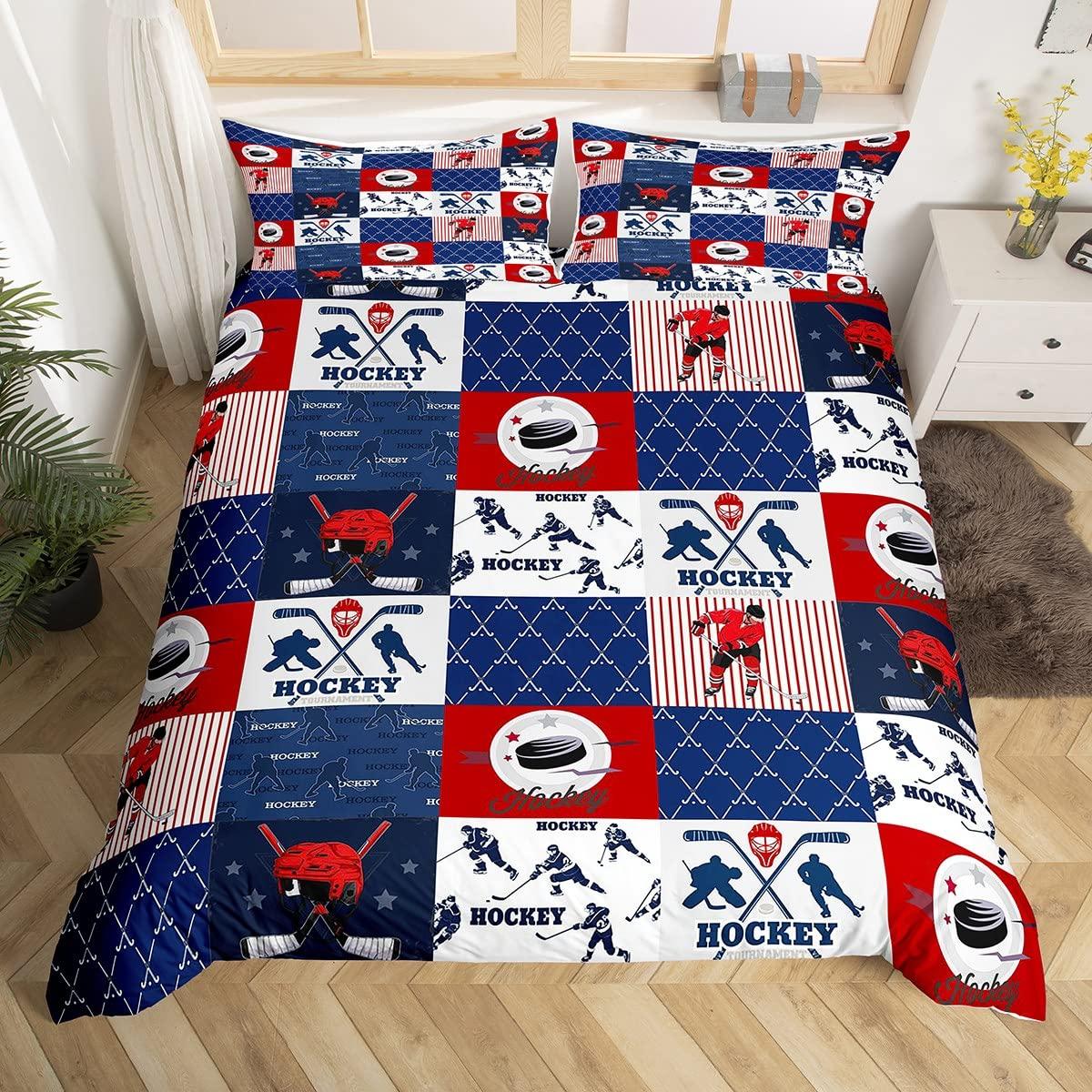 

Comforter Ice Hockey Full Queen Sizegeometric Check Patchwork Stylish Bedding Setathlete Winter Sports Comforter Comforter (quilt)-EU Single(135*200cm)3pcs