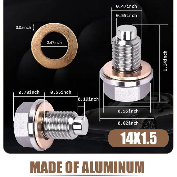 1 PC Car Oil Drain Nut Bolt, Leak-proof Oil Drain Plug, Bottom Shell Oil Drain Screw Gasket, Universal for Most Cars (Silver #M14x1.5)