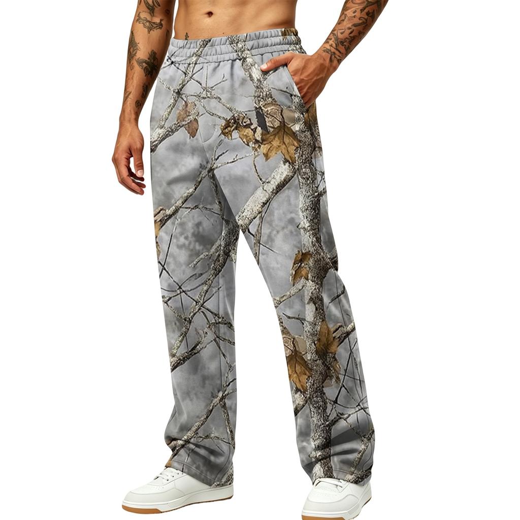 Men's Casual Printed Wide Leg Hunting Jogger Pants with Pockets Relaxed Fit