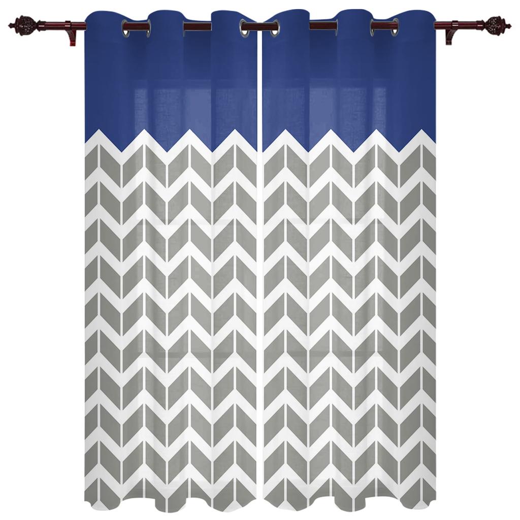 Geometric Blue Grey Medieval Print Window Curtains for Living Room Kitchen Curtain with Valance Kids Room Home Decor