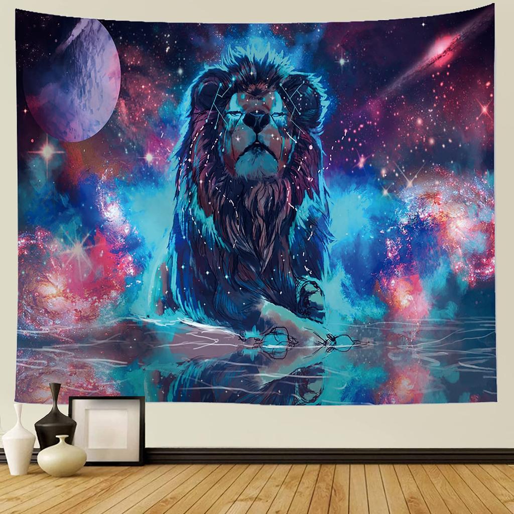 Lion Tapestry Star Lion Tapestry Hippie Art Animal Wall Hanging Tapestry Galaxy Vivid Tapestry