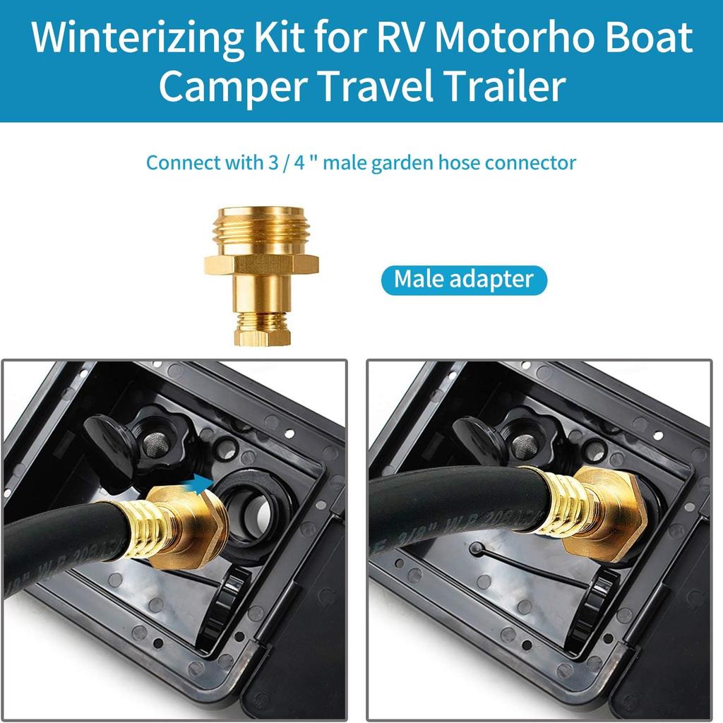 RV Camper Winterizing Kit, 16" Sprinkler Winterization Kit With Shut Off Valve, 3/4" RV Water Blowout Adapter,Air Compressor Quick Connect For