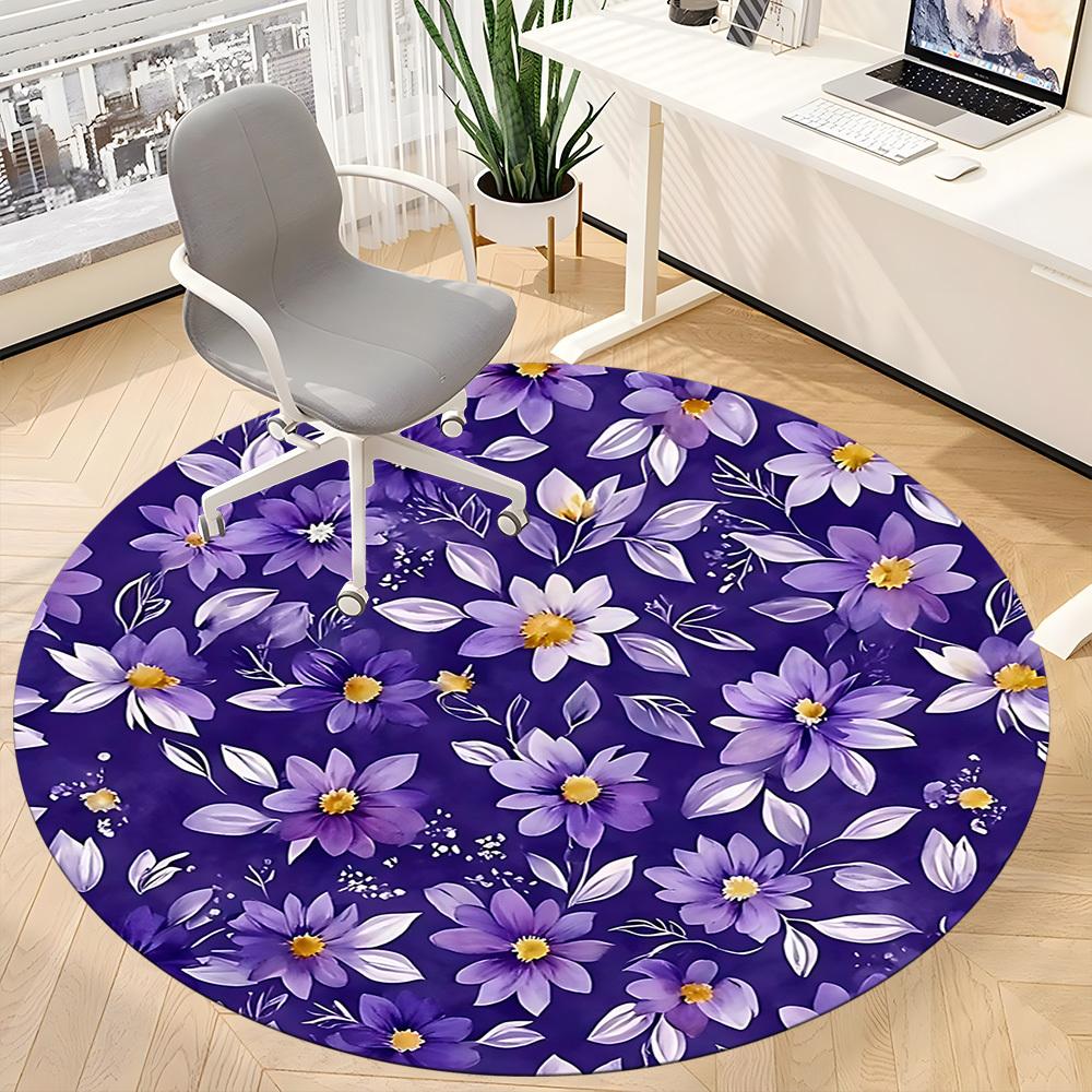1pc Purple Floral Print Chair Carpet for Office, Round Non Slip Durable Large Size Office Carpet, Suitable for Office