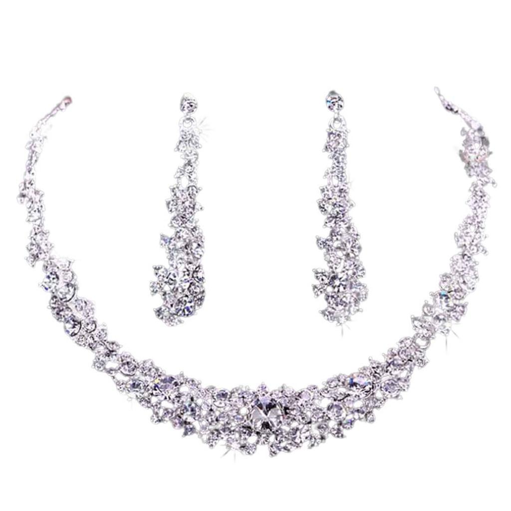 Bridal Full Rhinestones Necklaces Earrings Set Hypo-allergenic Dazzling Accessories Kit for Banquet Gown Birthday Dresses Skirts