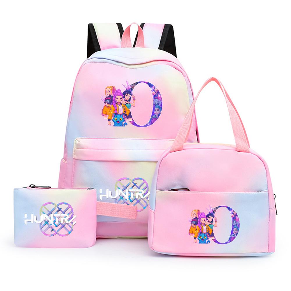 3 szt./zestaw Plecak z nadrukiem 26 liter alfabetu angielskiego z kreskówki anime z torbą na lunch i piórnikiem dla nastolatka, dziewczyny, chłopca, plecak do szkoły