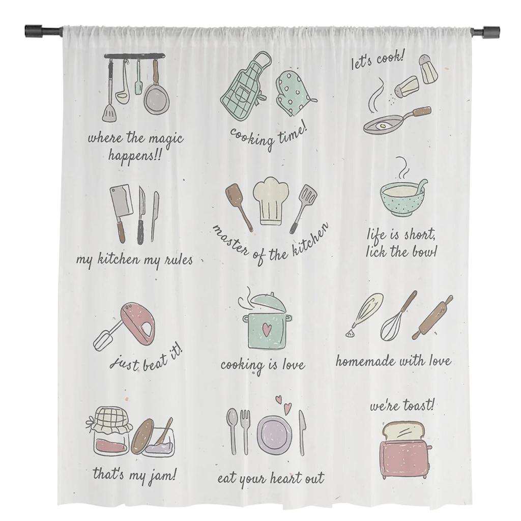 Kitchen Utensils Shelf Sheer Curtains for Living Room Bedroom Decoration Chiffon Tulle Voile Kitchen Window Curtain