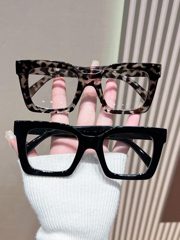 1/2Pcs Women's Square Frame Tortoiseshell Color Glasses Transparent Lens Simple Classic Style Suitable for Daily Travel