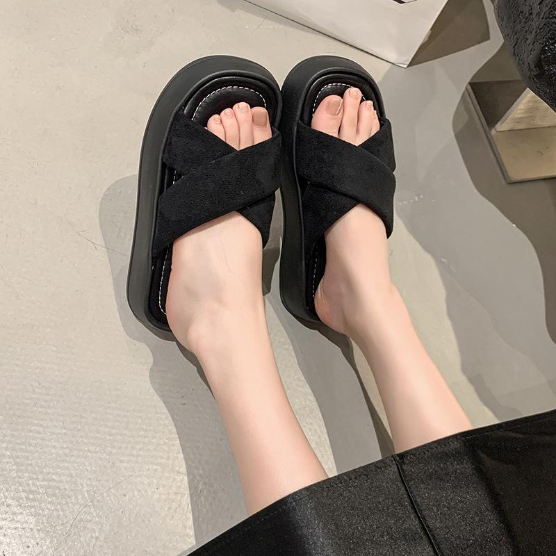 

Platform slippers women s summer wear new high-end fashion cool slippers pleated one-word sandals with skirt 35