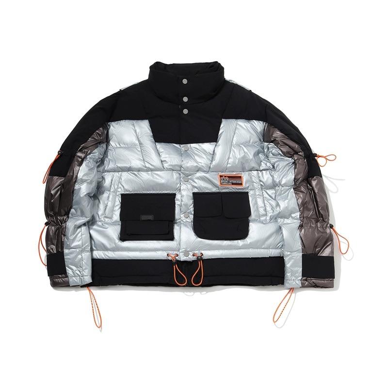 Li Ning Sport Fashion Series Color Block Zipper Stand Collar Comfortable Breathable Versatile Loose Short Down Jacket Men Outerwear AYMP163-2