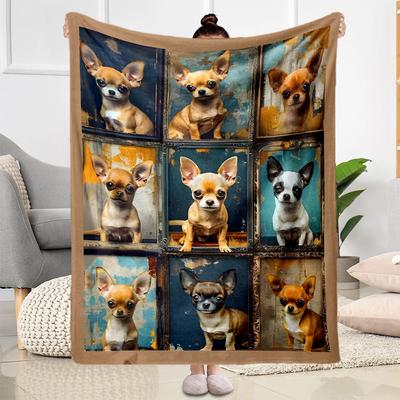 Chihuahua Photo Collage Flannel Blanket,Lightweight,Office Blanket,Sofa Blanket,Comfortable Blanket