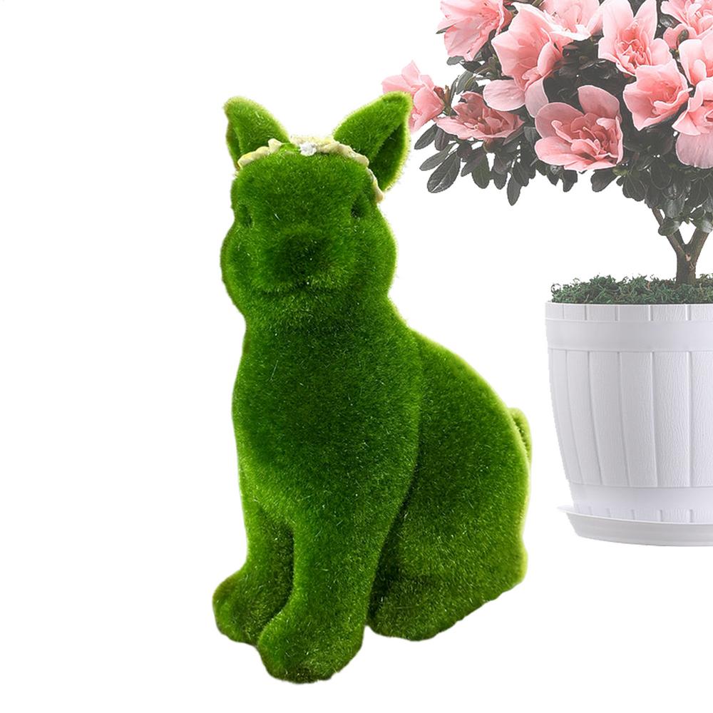 

Flocked Bunny Easter Figurine Decorations Outdoor Resin Moss Bunny Decoration for Indoor Home Desk Table Shelf Entrance Porch