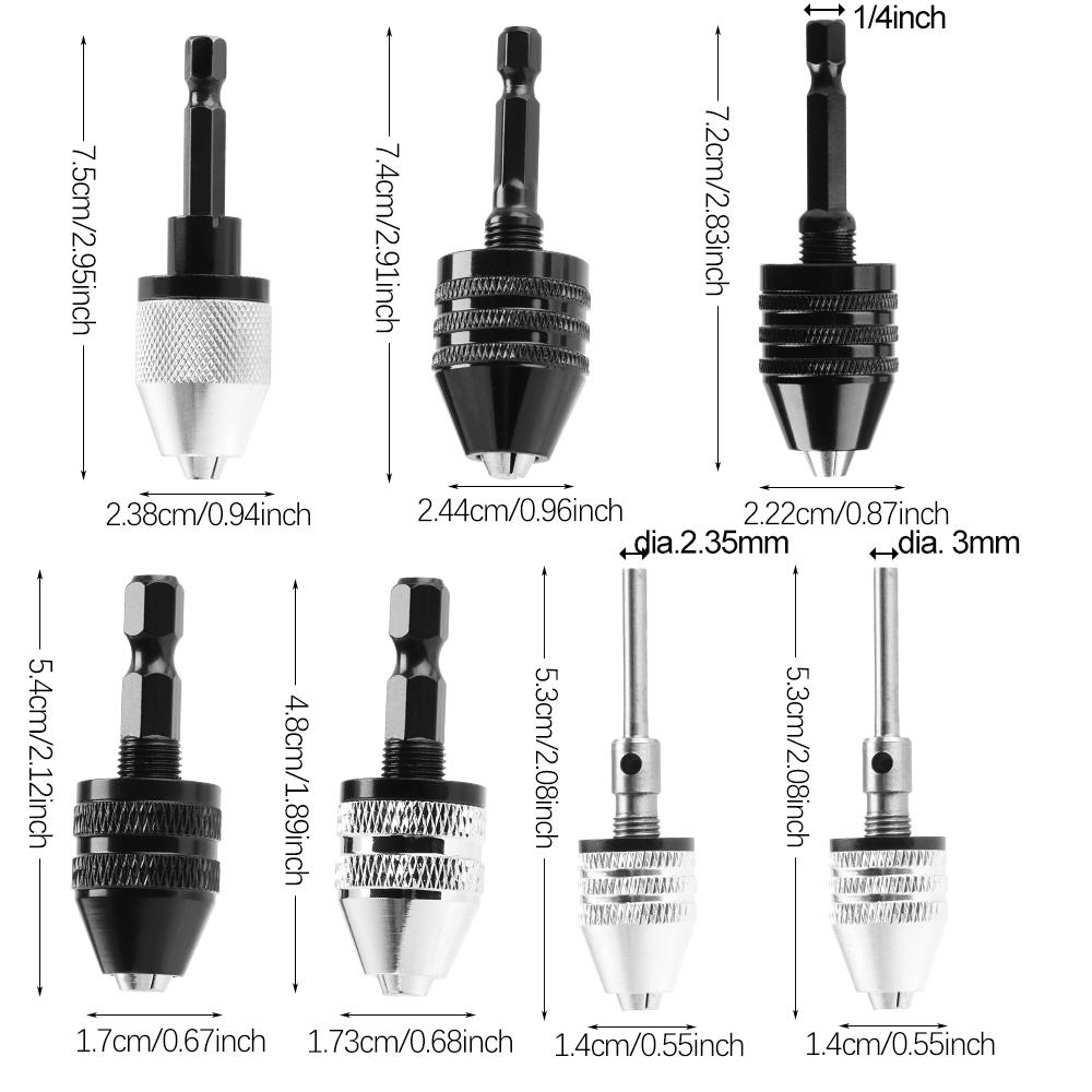Shaft Adapter Converter Impact Drills Bits Keyless Drill Chuck Round Shank 1/4" Hex Shank 0.3mm-8mm