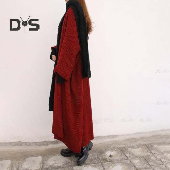 Spring Autumn Women Loose Fit Long Sweater Coat Long Sleeve Solid Color Ankle Length Open Front Knitting Cardigan Outwear