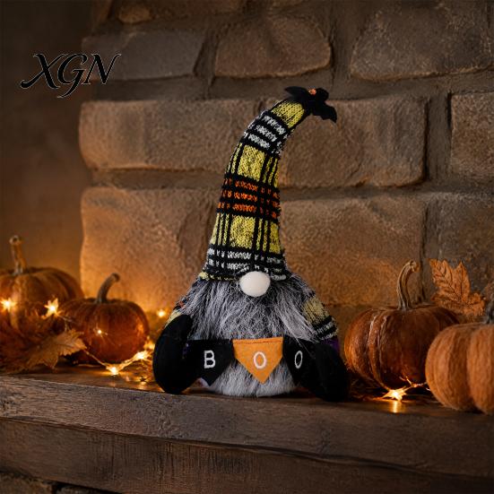 Striped Knitted Gnomes Halloween Plush Gnome Decoration, Spooky Boo Swedish Tomte Elf Figurine, Decorations Scandinavian Dwarf Ornament for Home Table