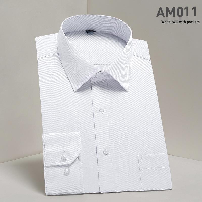 2025 Spring/Summer Men's Iron-Free White Long Sleeve Business Casual Shirt - Plus Size Available