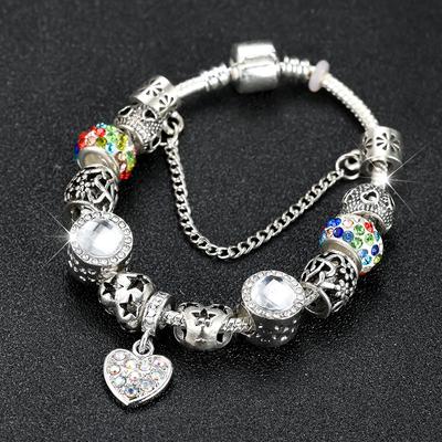 Mode Silber Farbe Herz Anhänger Armbänder für Frauen Stern Blume Perlen Armbänder Schmuck Geschenke