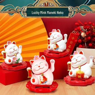 Solarbetriebener winkender Maneki-neko: Kleines Katzen-Armaturenbrett-Ornament & Plüschtier-Maschinendekoration