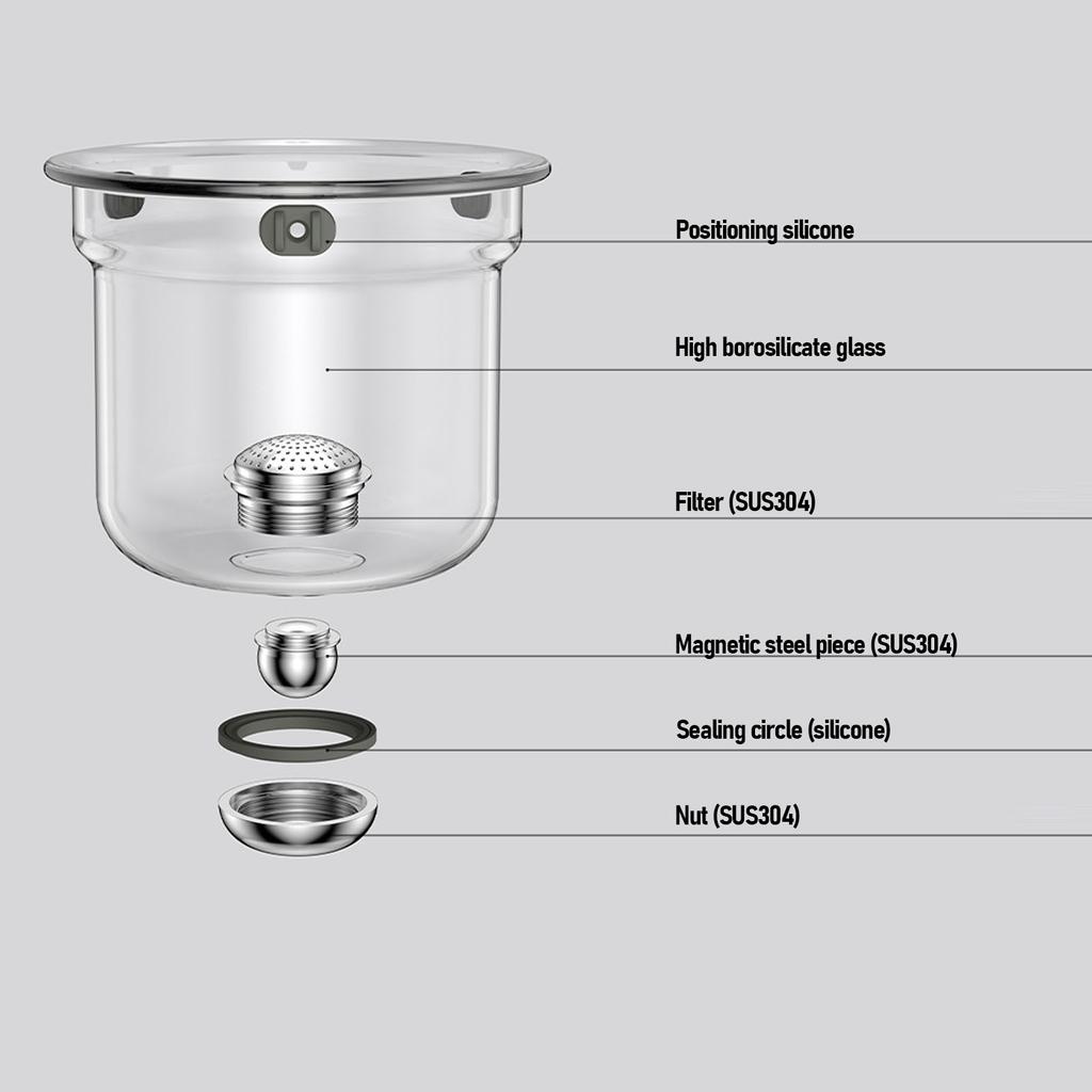 Magnetic Glass Teapot High Borosilicate Glass Water Separation Press Control Tea Pot with Wooden Handle