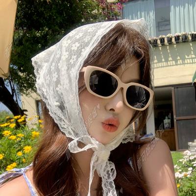 Foulard de tête en dentelle à bordure de ruban | Wrap pour cheveux style campagne française | Accessoire d'été pour la protection solaire