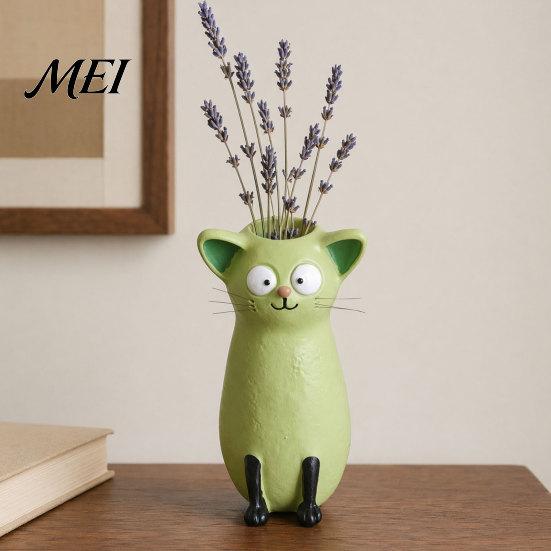 Quirky Cat Vase for Flowers, Flower Desk Decoration and Bookshelf Display, 3D Decorative Small Vases Home Office Styling Gift Giving, Resin