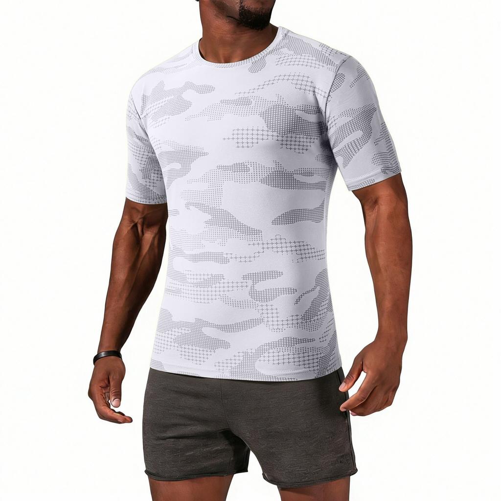 Men's Casual Lightweight Quick-drying Short-sleeved T-shirt - Men's Round-neck Camouflage Breathable Sweat-absorbing Cool-feeling Sports T-shirt