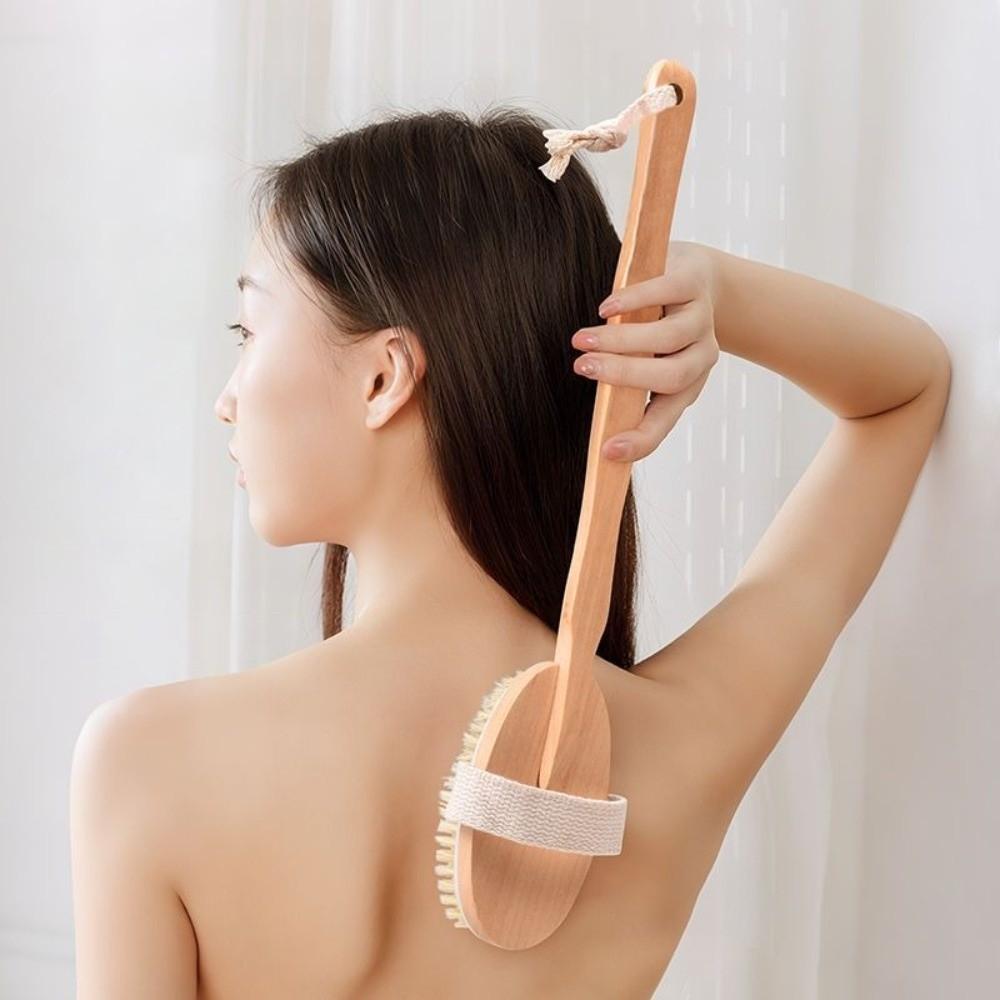 Wooden Handle Shower Scrubber Brush Boar Bristle Back Exfoliating Brush Bath Body Brush  Spa Use