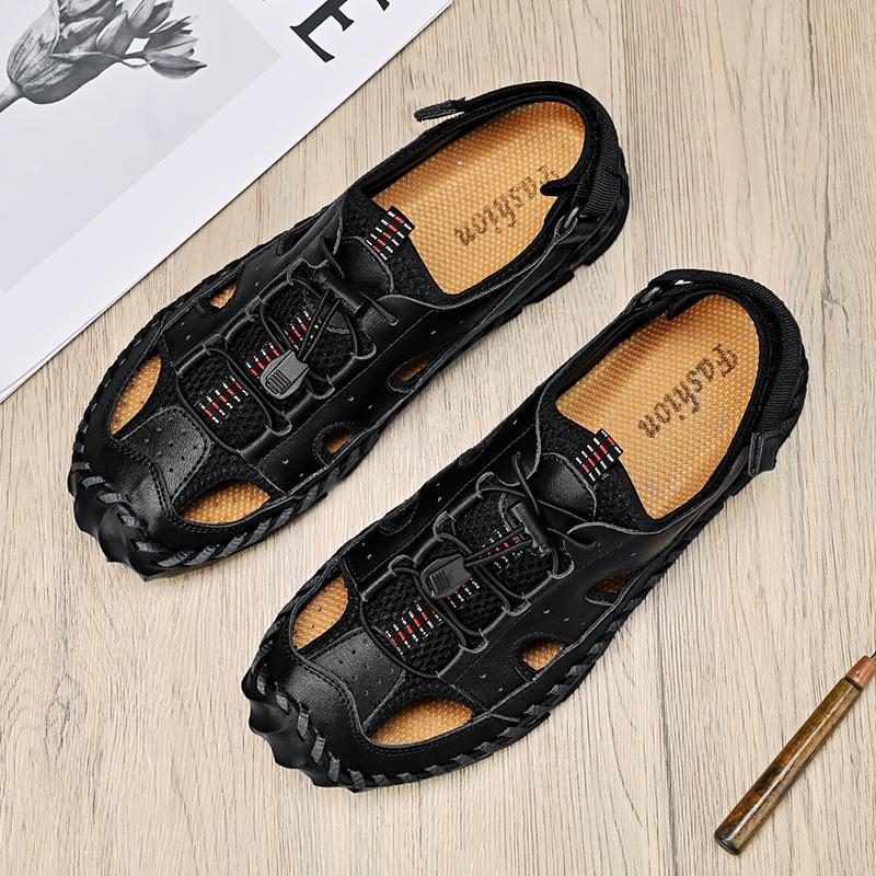 Sommer Herren Ledersandalen Herren Sandalen mit geschlossenen Zehen Atmungsaktive lässige Sneaker Sandalen für Herren Herrensandalen