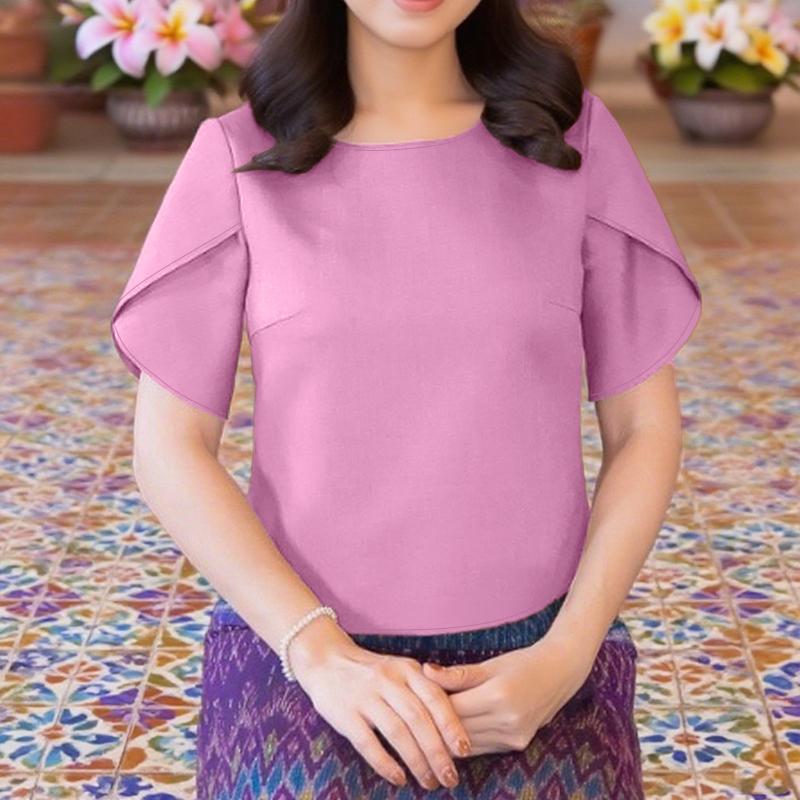 ZANZEA Women Casual Round Neck Summer Short Sleeve Plain Blouse