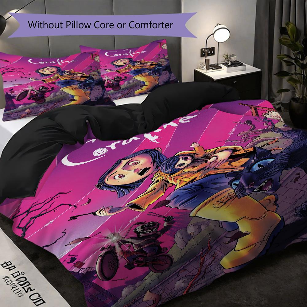 1PC Coraline Pattern Bedding Quilt Set Quilt Cover Pillowcase Home Decoration Birthday Gift (1 * Duvet Cover + 2 * Pillowcase, Without Core)
