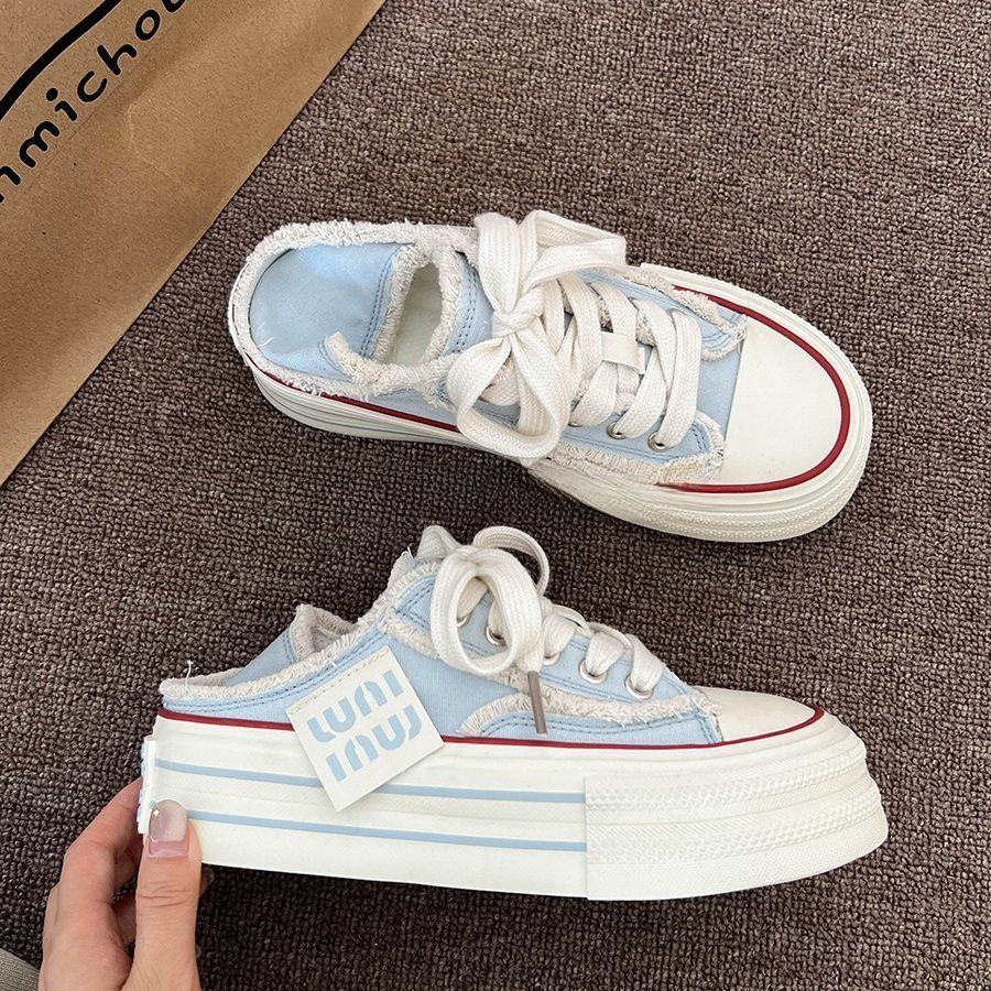 Rosa Quaste raue Kante Plateau Canvas Schuhe Damen Sommer neu zwei Tragearten lässige vielseitige Board Schuhe