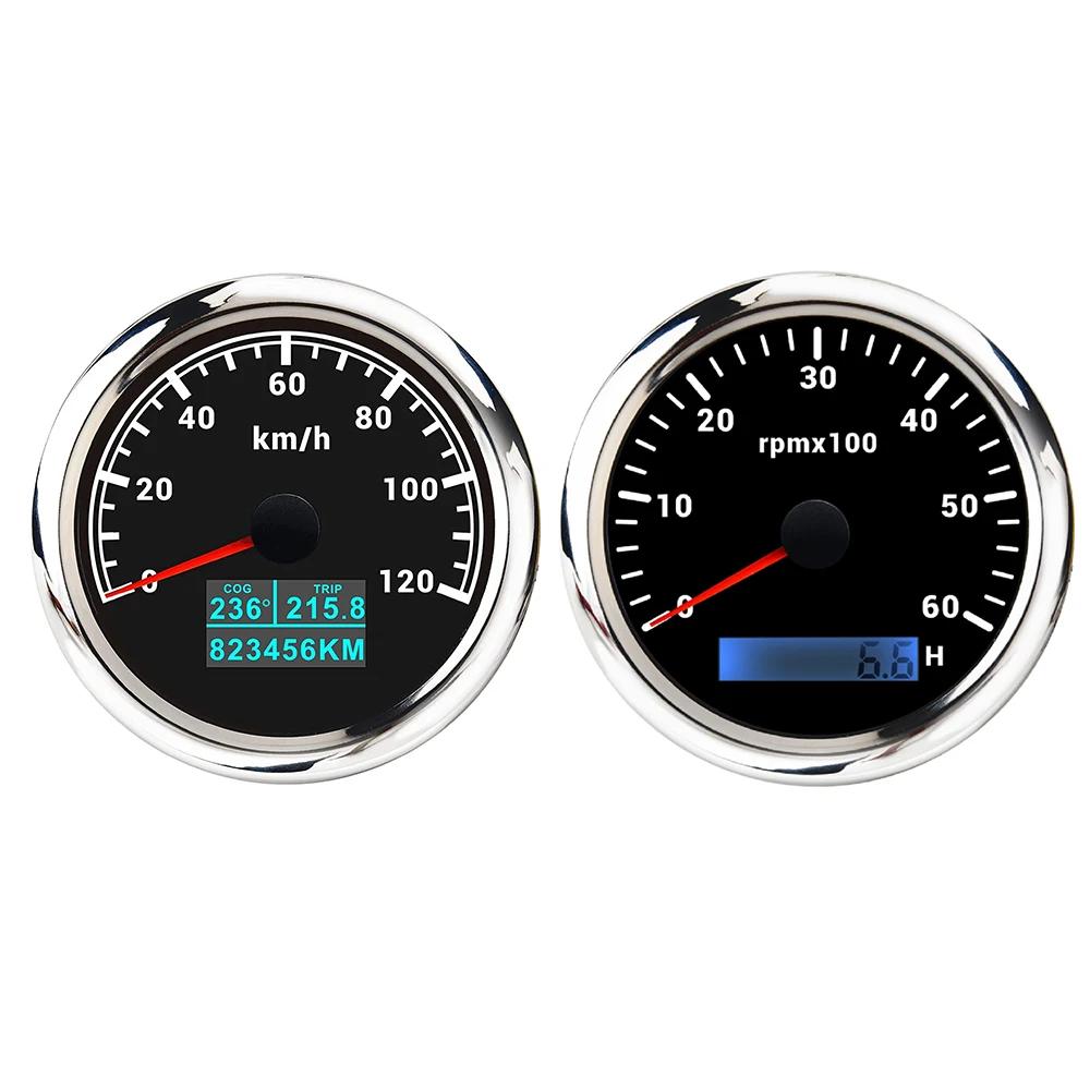 Universal 85mm GPS Speedometer 30KNOTS 60KNOTS 60K 120K 200K with 4K 6K 8K RPM Tachometer with 7 Colors Backlight for Car Boat