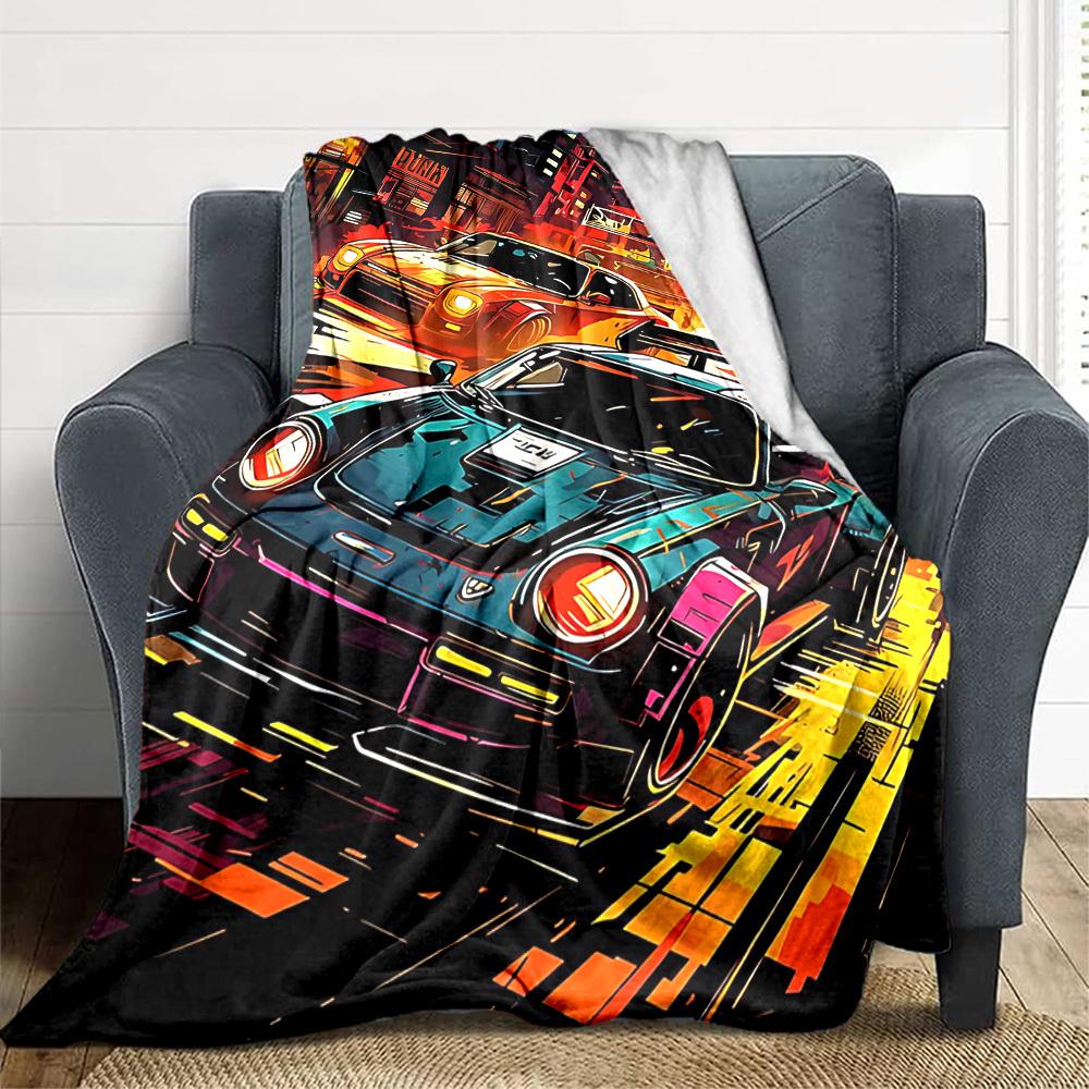 1pc Street Racer Flannel Throw Blanket HD Printed Lightweight Soft Warm All Season Blanket for Sofa, Bed, Travel, Camping Machine Washable