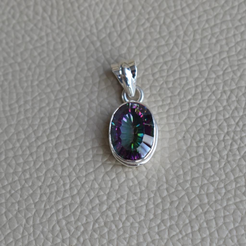 Mystic Topaz Pendant, Handmade 925 Sterling Silver Pendant, Gemstone Pendant, Gift for Her, Oval Topaz Pendant, Birthday Gift