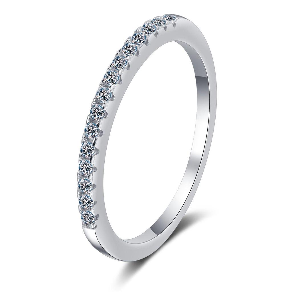 S925 Sterling Silver Ring with Platinum PT950 Gold and Moissanite Inlay - Women's Eternity Band