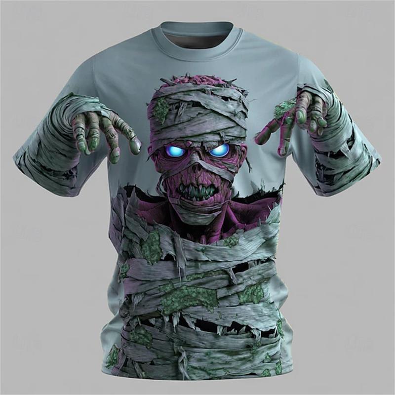 Zombie-Mumie Print Kinder T-Shirt Rundhals Locker Kurzarm T-Shirt Horror Party Street Boy T-Shirts Oberteil Mädchen Kleidung