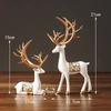 2Pcs/Set Christmas Reindeer Sculpture Geometric Resin Sitting Standing Elk Deer Figurine Christmas Ornament Home Living Room Dec