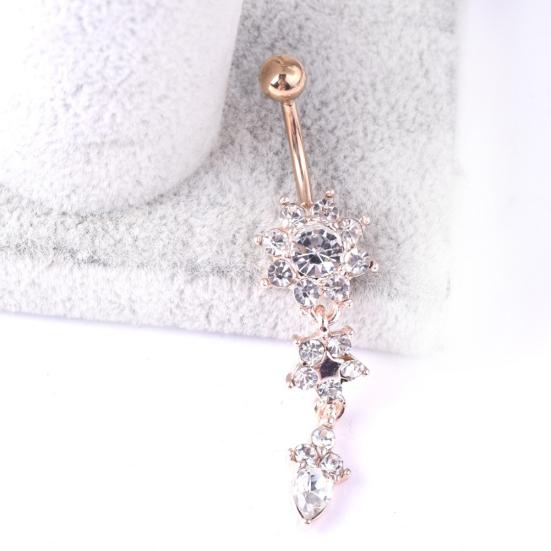 Lady Strass Blume Edelstahl Bauchnabel Nabel Ring Piercing Schmuck