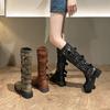 Wasteland Wind Boots 2025 New Women's Shoes Thick Sole But Knee Fat Mm Round Head High Boots Widened Locomotive Boots