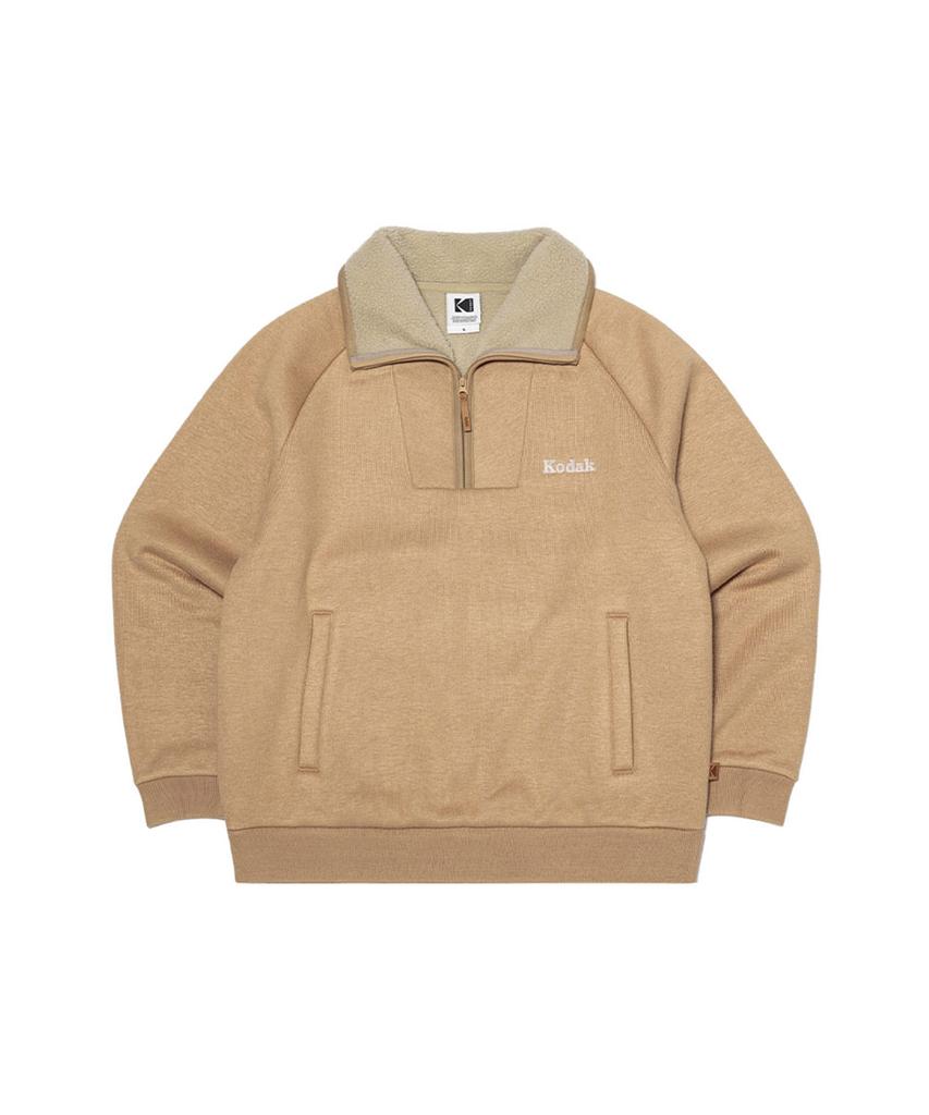 KODAK Brownie Semi-Overfit Light Warm Fleece-Lined Half-Zip Sweatshirt Beige