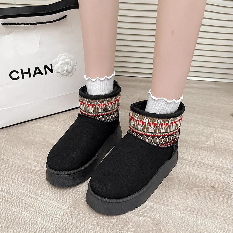 Women's Thick-soled Snow Boots SyfIyno 2024 New Winter Low-tube Casual Velvet Fashion Style Snow Boots Warmth Cotton Shoes